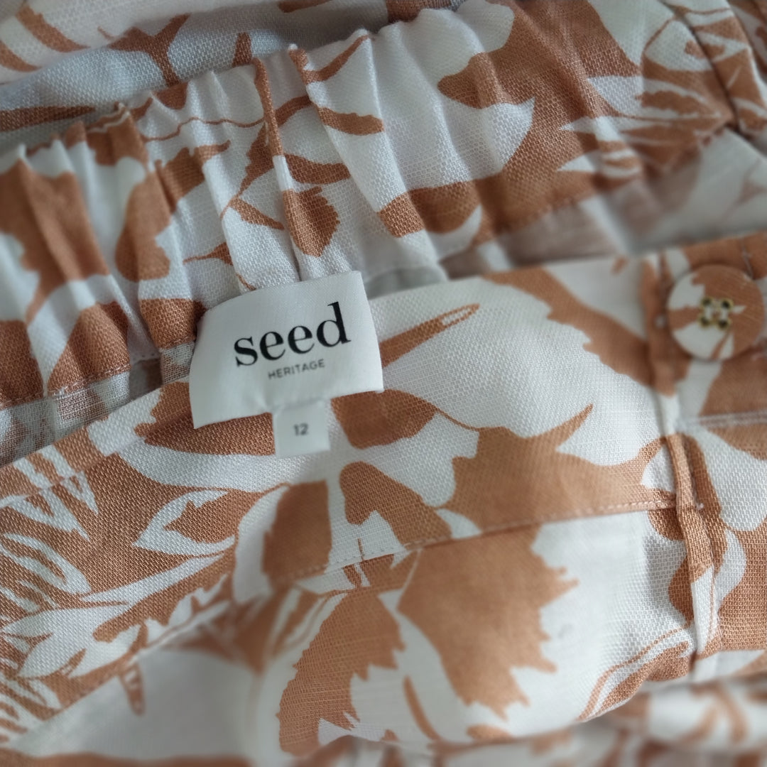 SEED Heritage Linen Mix Long Skirt Size 12