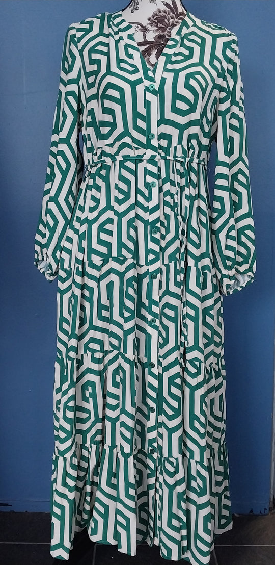 Whistle Size 10 Four Tiered Long Sleeve Dress Green