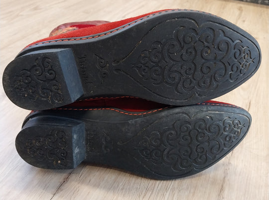 Think! Red Suede/Multi Fabric Boots Size 40