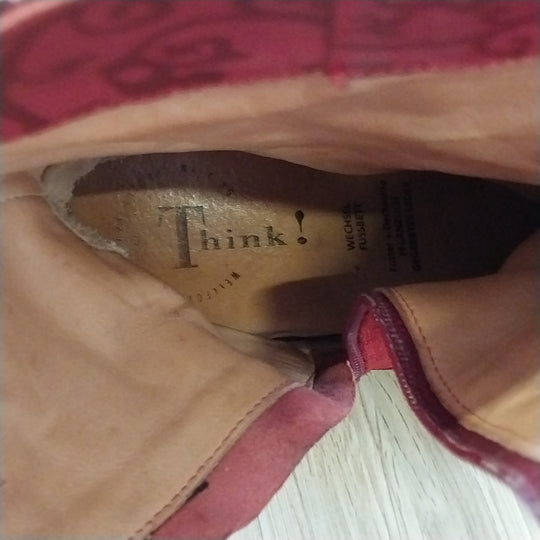 Think! Red Suede/Multi Fabric Boots Size 40