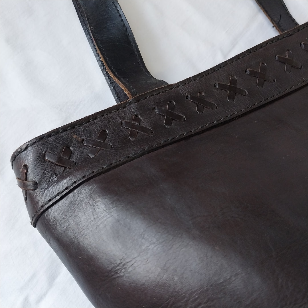 Leather Handbag Dark Chocolate Brown