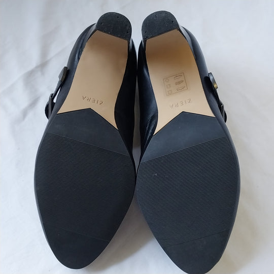 Ziera Mary Jane Heels Black Leather Size 38.5 XW As New