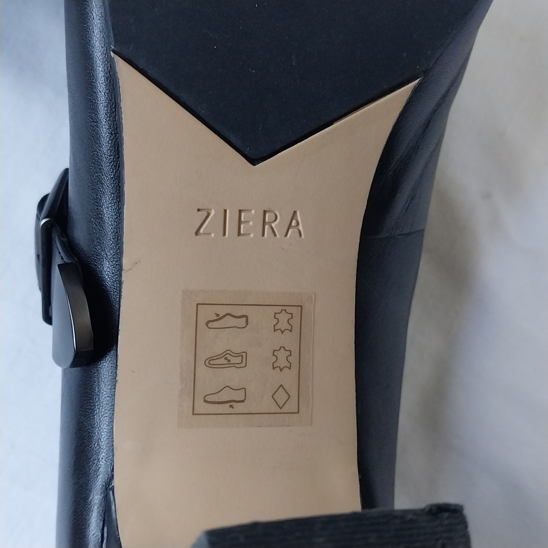 Ziera Mary Jane Heels Black Leather Size 38.5 XW As New