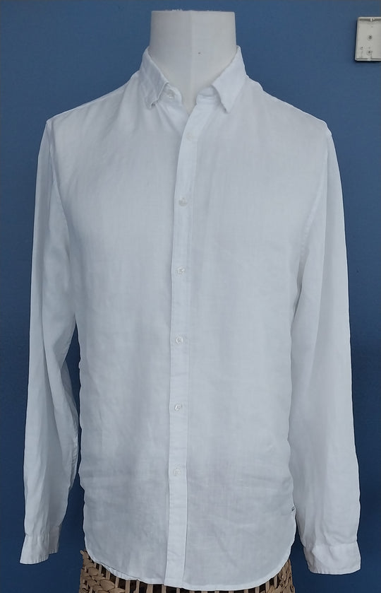Industrie 100% Linen Long Sleeve Shirt White Size S