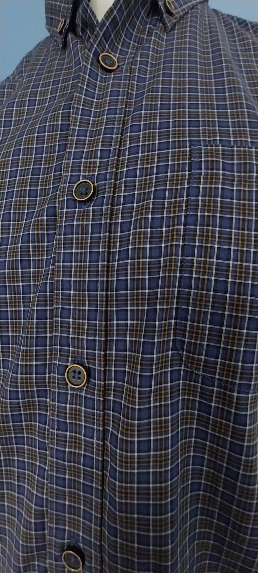 Barkers Tailored Fit Navy Check Long Sleeve Shirt size M 100% Cotton
