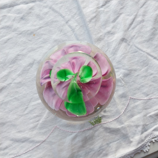 Pink/Green Flower Glass Paper Weight