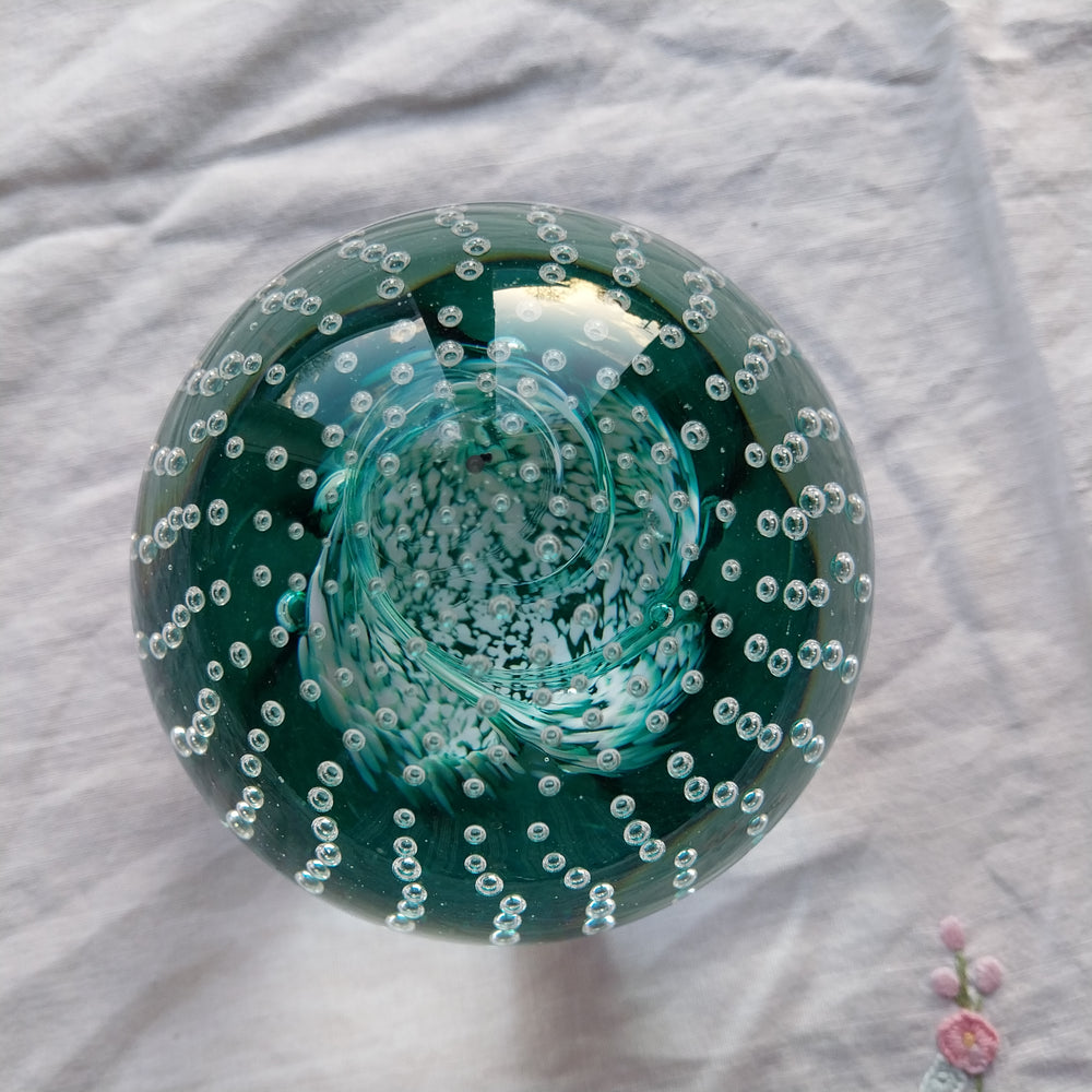 Green Swirl/Controlled Bubble Glass Paper weight