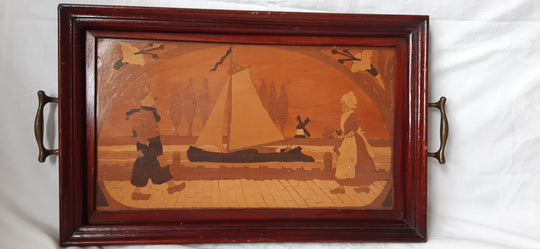 Vintage wooden Tray depicting Dutch scene