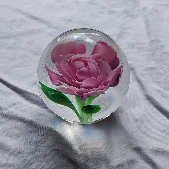 Pink/Green Flower Glass Paper Weight
