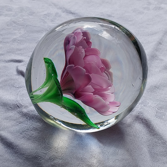 Pink/Green Flower Glass Paper Weight