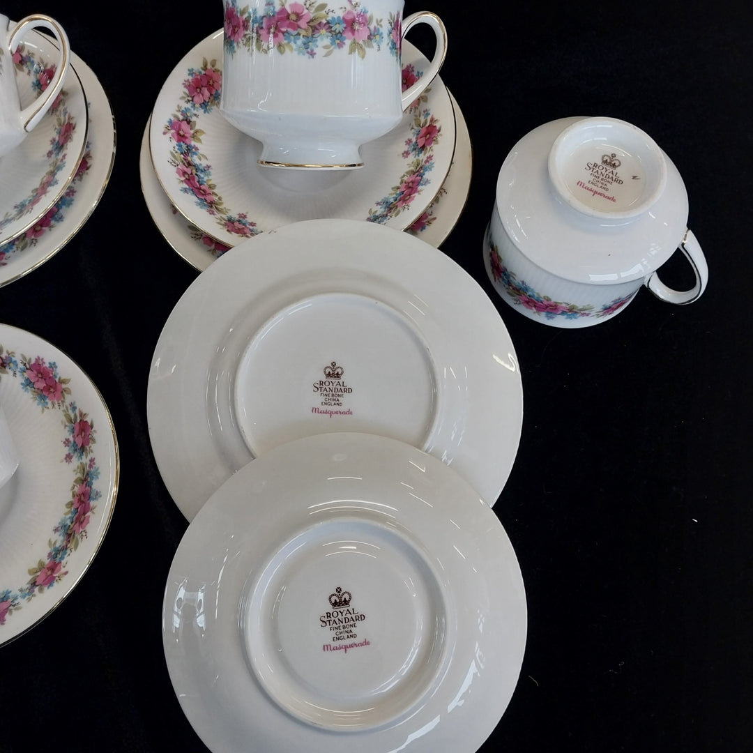 Vintage Royal Standard Fine Bone China Tea Set for 5 in  Masquerade Pattern
