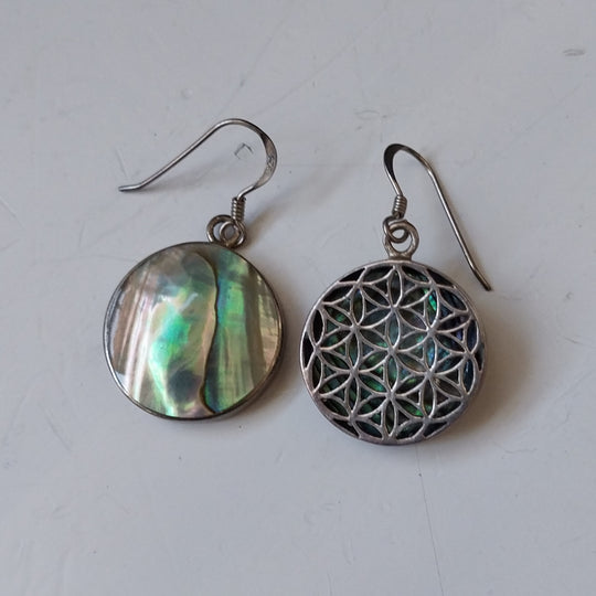 Flower of Life Sterling Silver and Paua Earrings