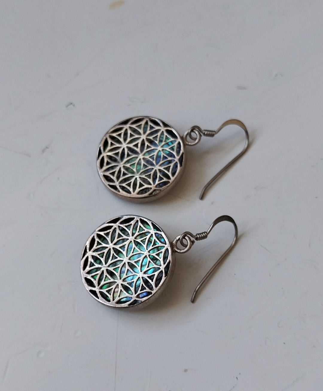 Flower of Life Sterling Silver and Paua Earrings