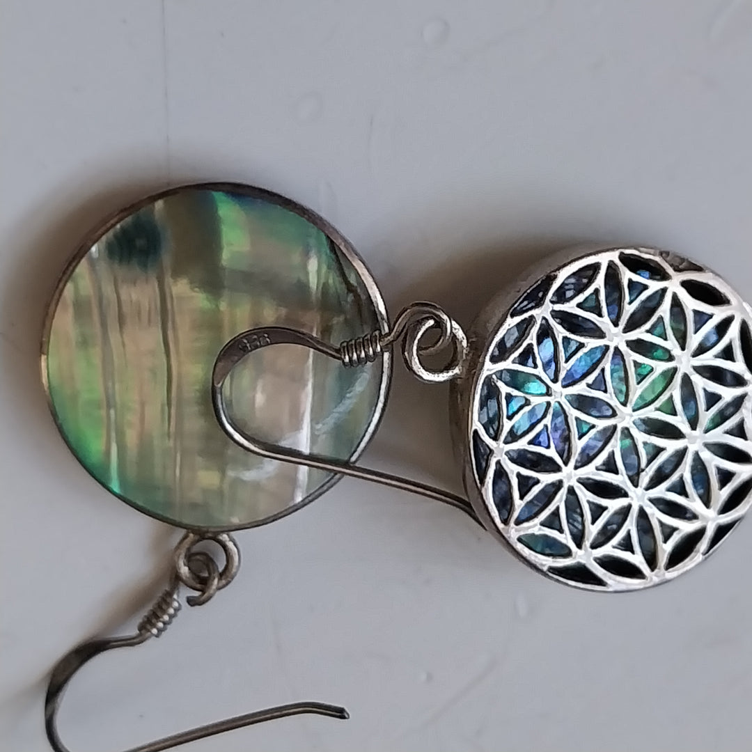 Flower of Life Sterling Silver and Paua Earrings