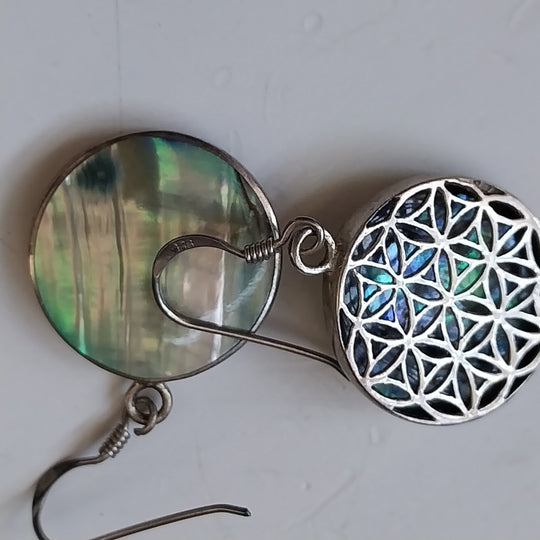 Flower of Life Sterling Silver and Paua Earrings