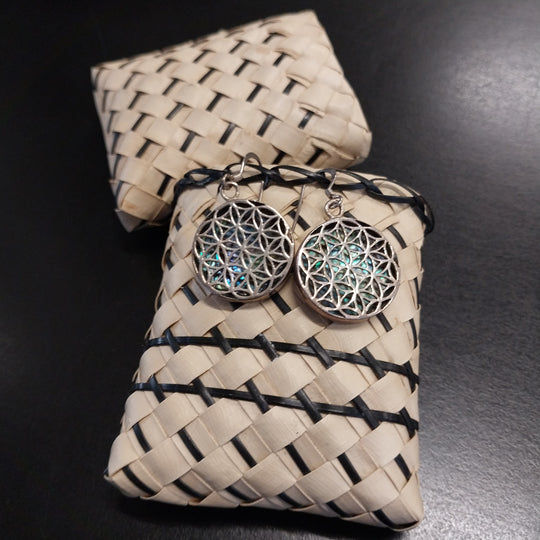 Flower of Life Sterling Silver and Paua Earrings