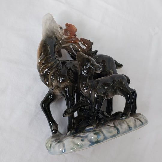 Vintage Porcelain Figurine of an Elk and Fawn