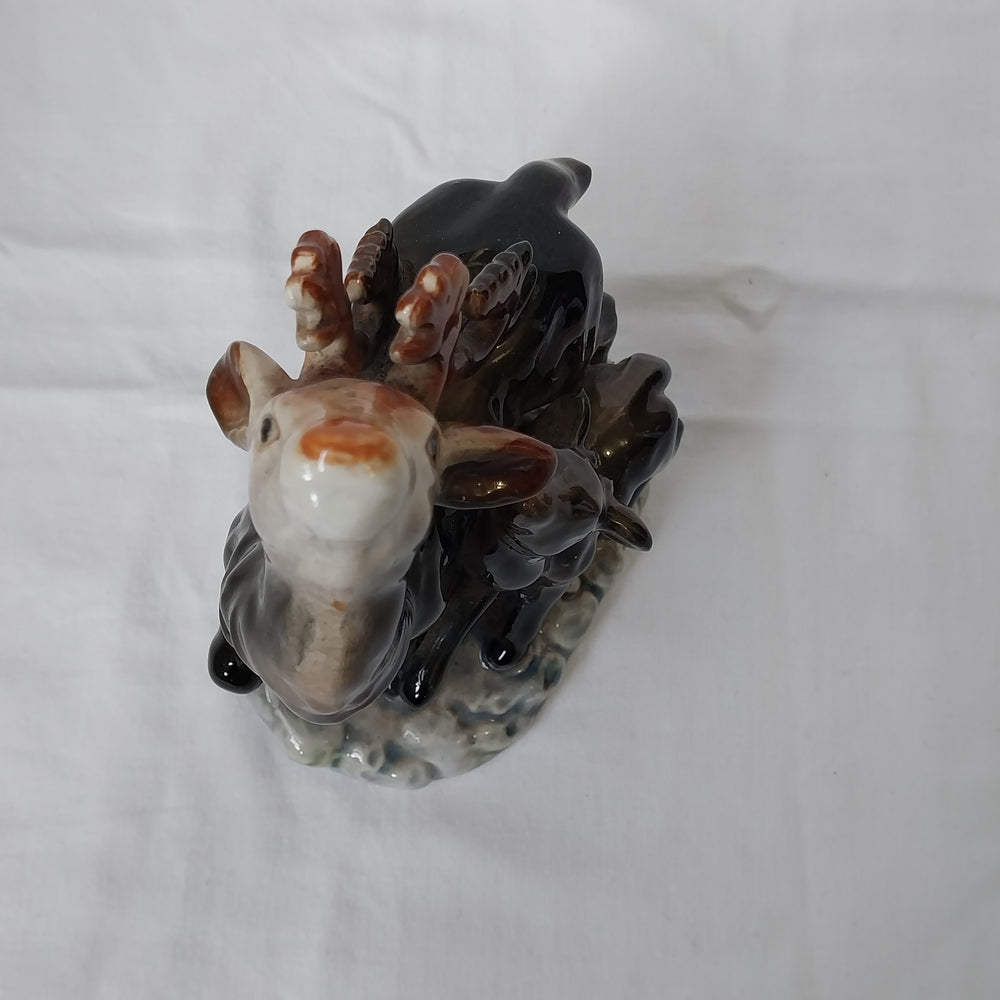 Vintage Porcelain Figurine of an Elk and Fawn