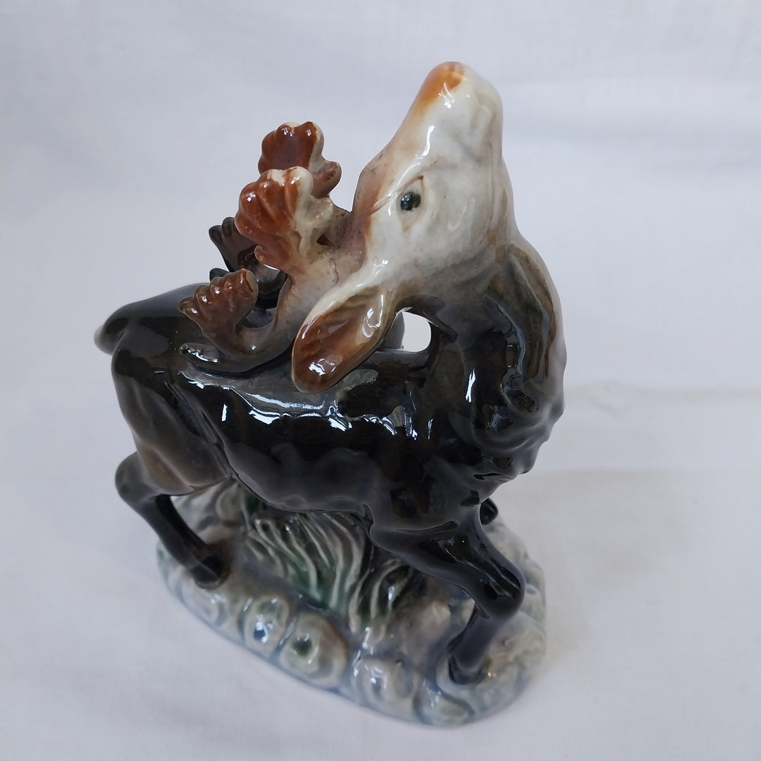 Vintage Porcelain Figurine of an Elk and Fawn