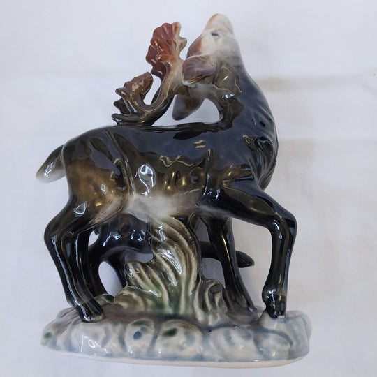 Vintage Porcelain Figurine of an Elk and Fawn