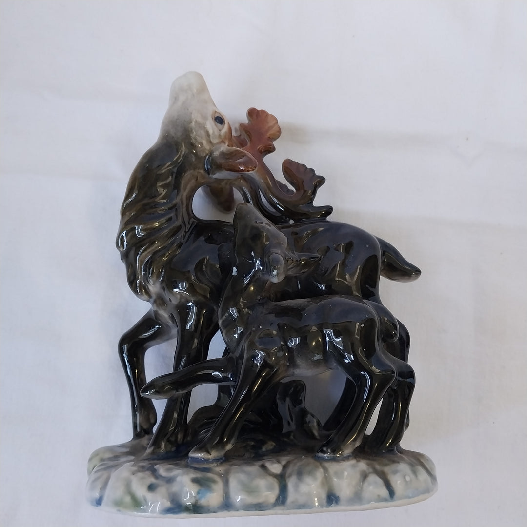 Vintage Porcelain Figurine of an Elk and Fawn