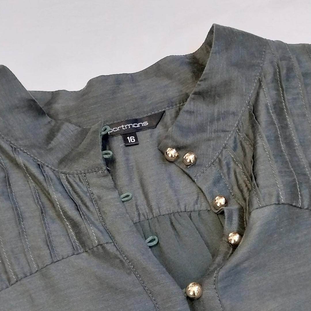 Portmans Size 16 Pleat Detail Gold Button Long Sleeve Shirt