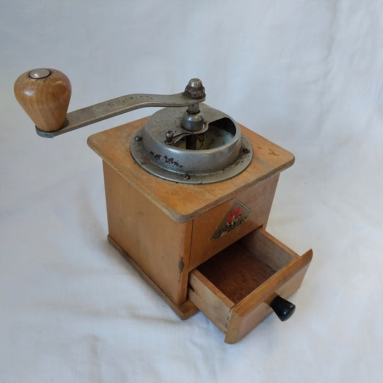 Vintage Pe De Dienes Wooden Hand Mill Coffee Grinder German