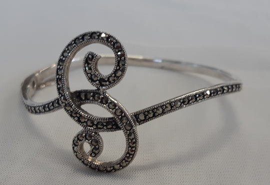 Sterling silver marcasite hinged bangle