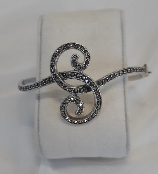 Sterling silver marcasite hinged bangle