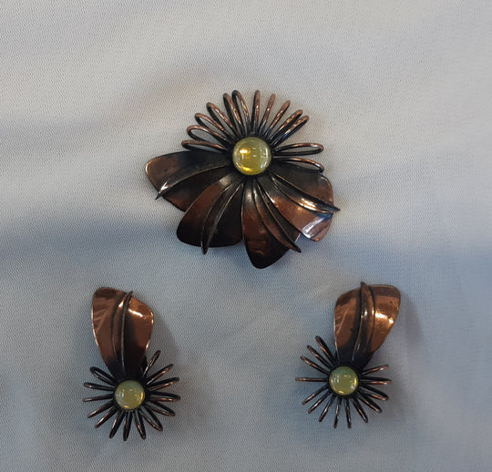 vintage cooper look clip on earring and brooch