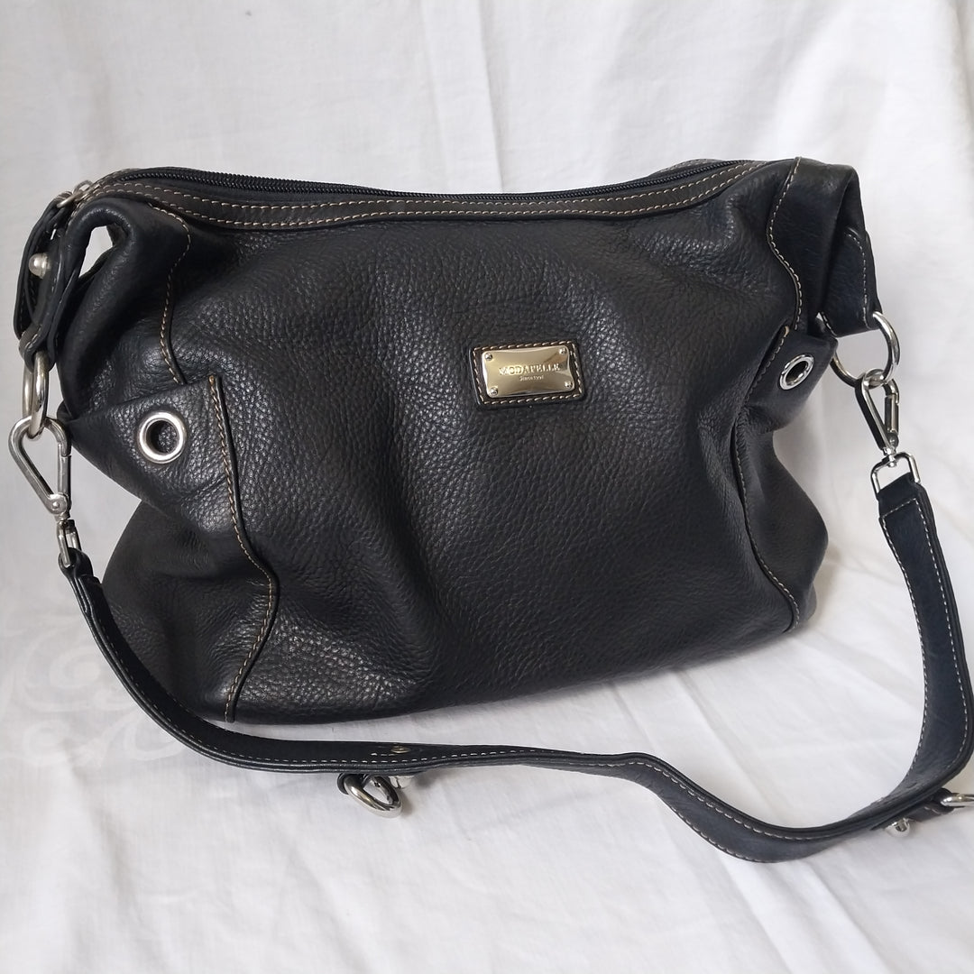 Modapelle Italian Leather Handbag Black Pebbled Leather As New Condition