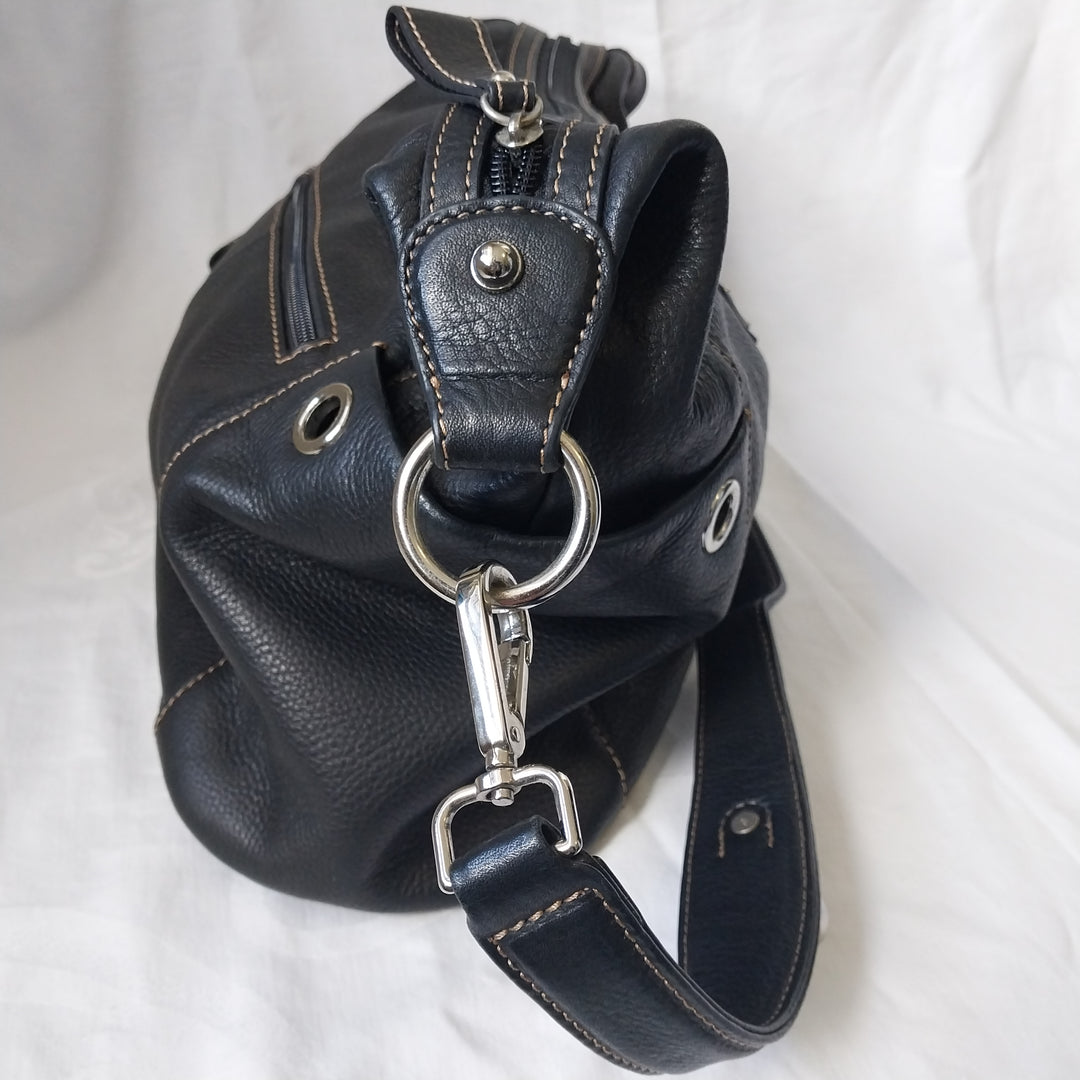 Modapelle Italian Leather Handbag Black Pebbled Leather As New Condition