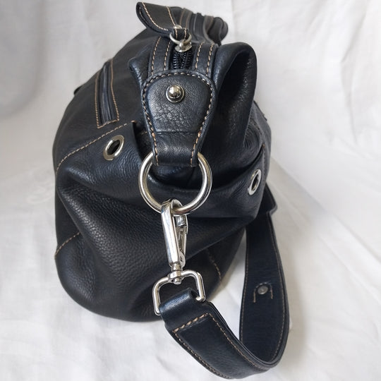 Modapelle Italian Leather Handbag Black Pebbled Leather As New Condition