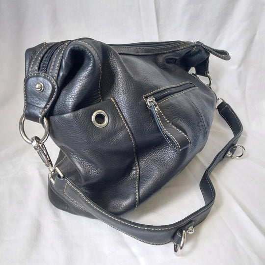 Modapelle Italian Leather Handbag Black Pebbled Leather As New Condition