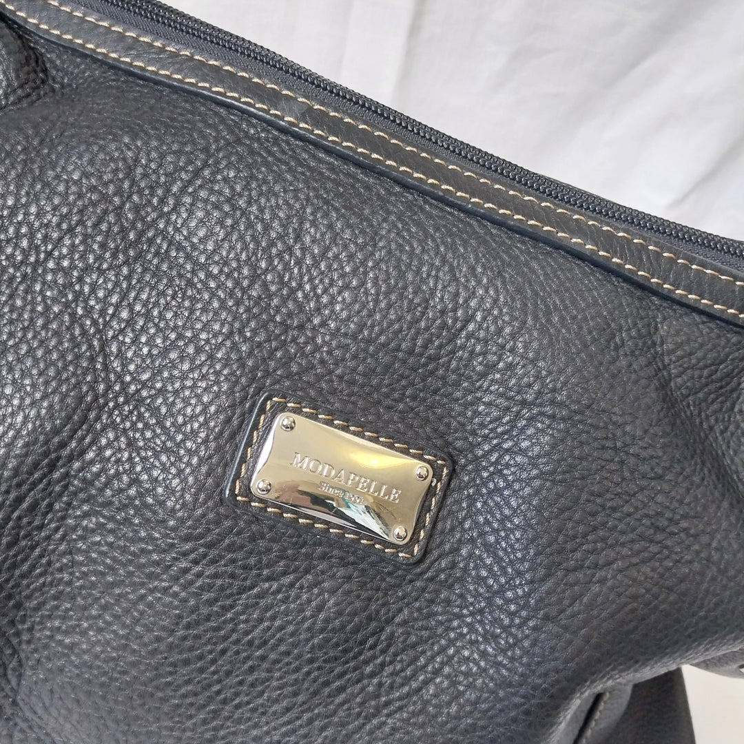 Modapelle Italian Leather Handbag Black Pebbled Leather As New Condition
