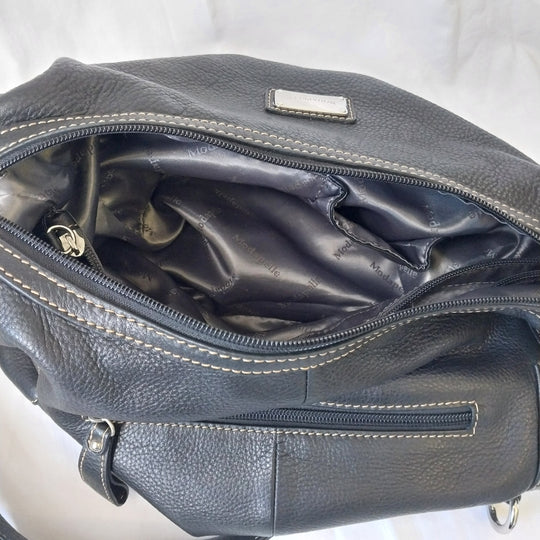 Modapelle Italian Leather Handbag Black Pebbled Leather As New Condition