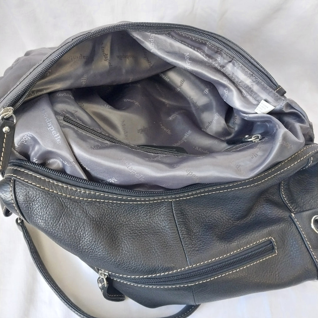 Modapelle Italian Leather Handbag Black Pebbled Leather As New Condition