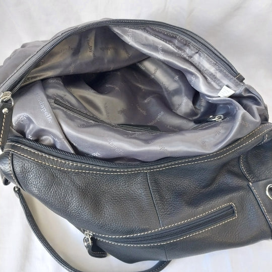 Modapelle Italian Leather Handbag Black Pebbled Leather As New Condition