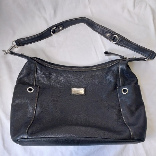 Modapelle Italian Leather Handbag Black Pebbled Leather As New Condition