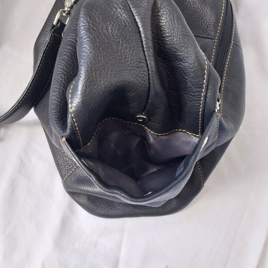 Modapelle Italian Leather Handbag Black Pebbled Leather As New Condition