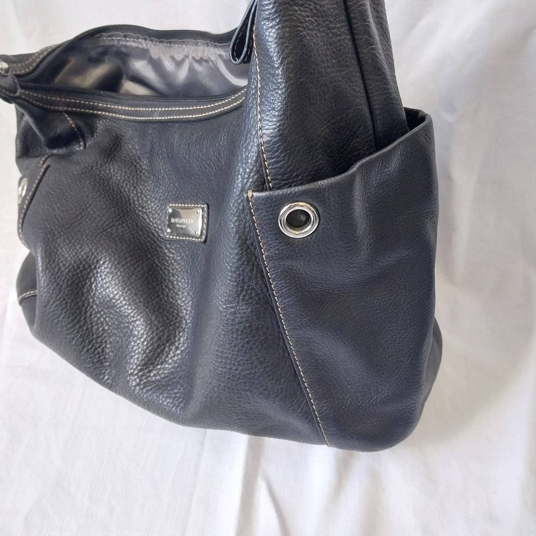 Modapelle Italian Leather Handbag Black Pebbled Leather As New Condition