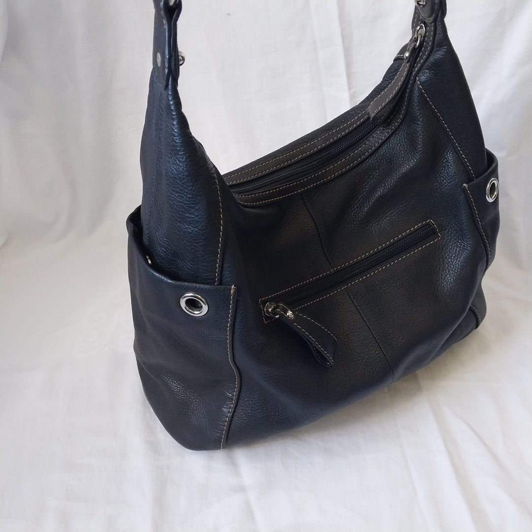 Modapelle Italian Leather Handbag Black Pebbled Leather As New Condition