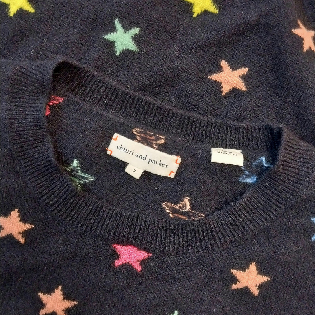 Chinti & Parker Cashmere Jumper Size S Navy with Stars