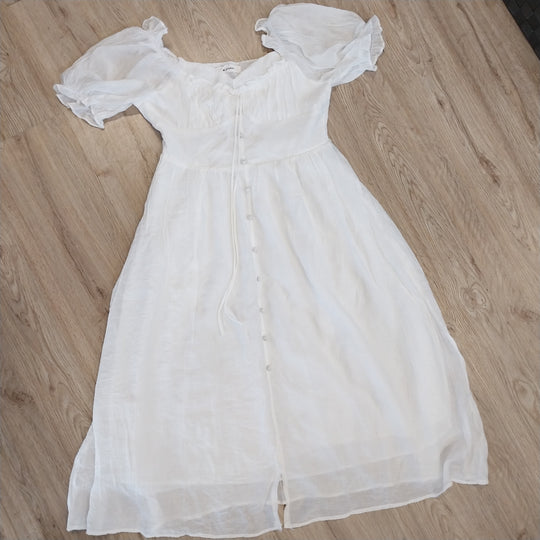 M.STUDIO White Ruched Empire Bodice Dress size XS As New