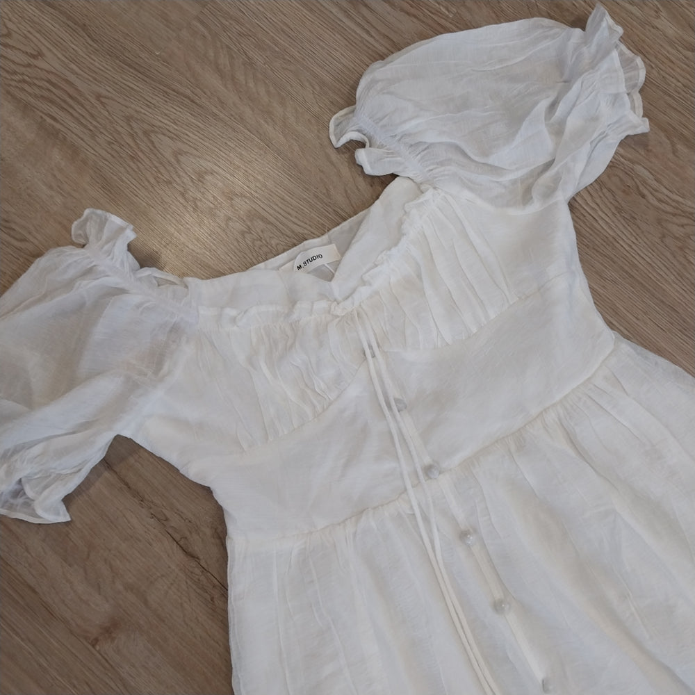 M.STUDIO White Ruched Empire Bodice Dress size XS As New