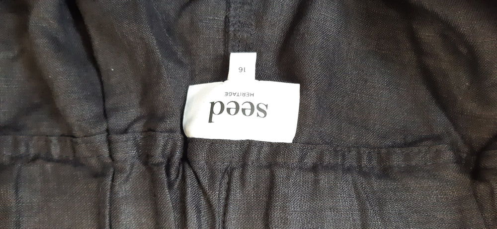 Seed black 100% Linen elastac waist size 16 wide leg pants