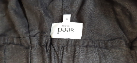 Seed black 100% Linen elastac waist size 16 wide leg pants
