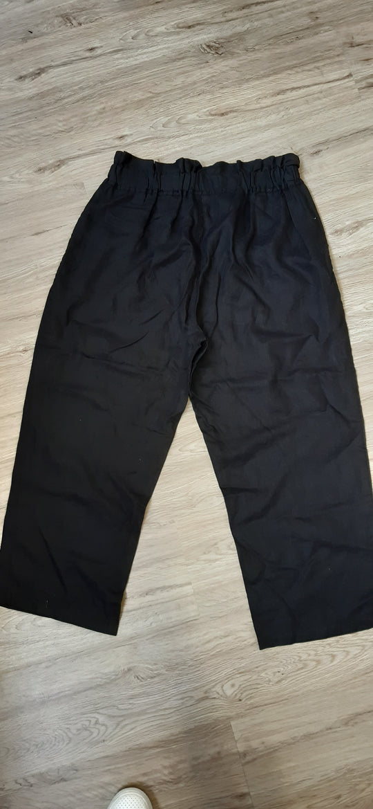 Seed black 100% Linen elastac waist size 16 wide leg pants