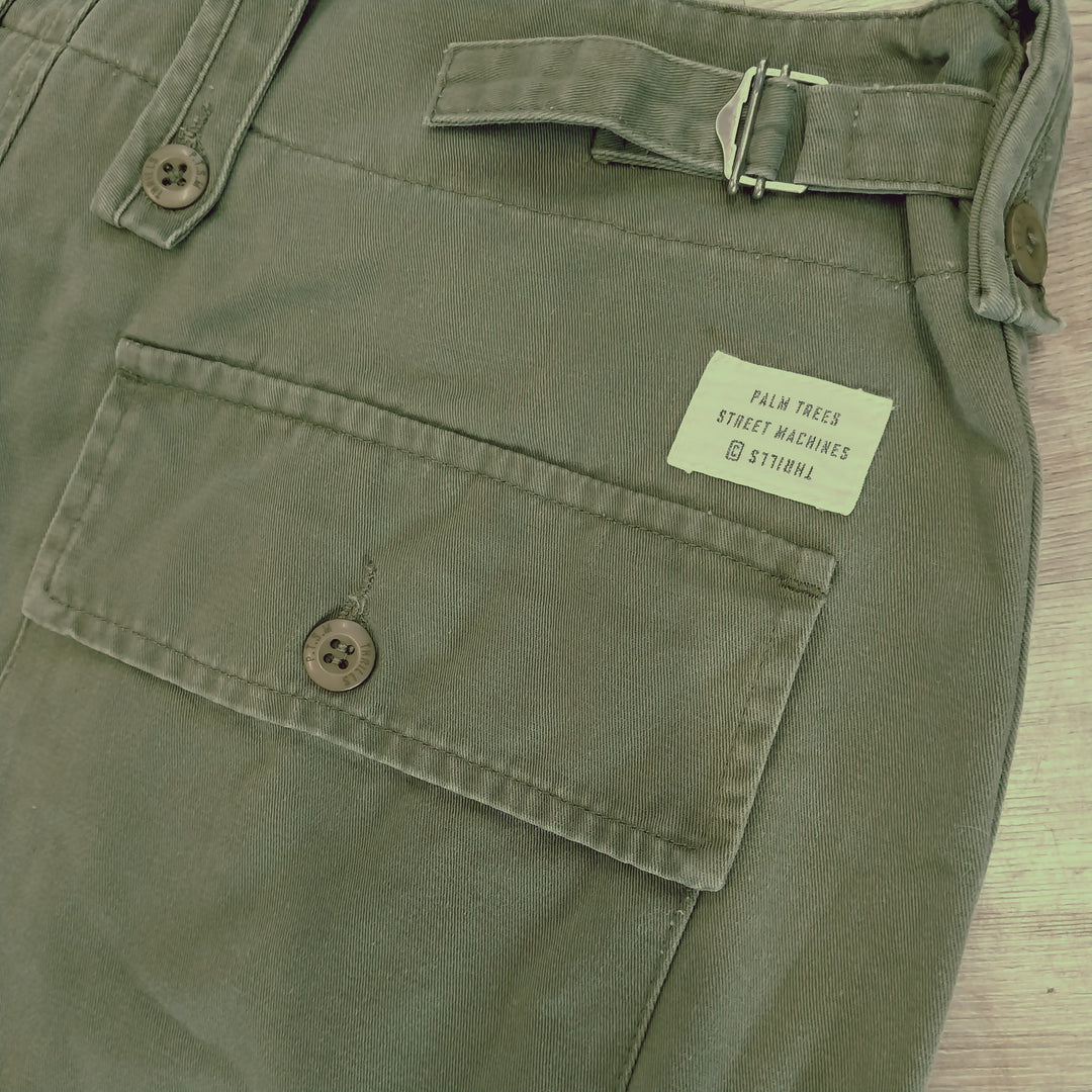 THRILLS Mens Retro Look Military Style Shorts , Green, Size 32, Designed in Byron Bay -Australia