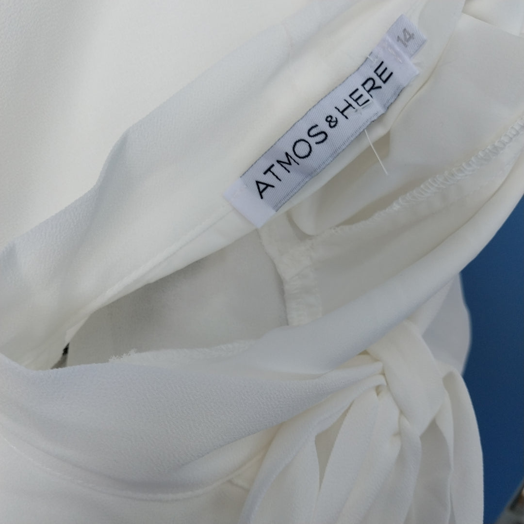 ATMOS & HERE Women's long sleeve front tie blouse Size 14 white